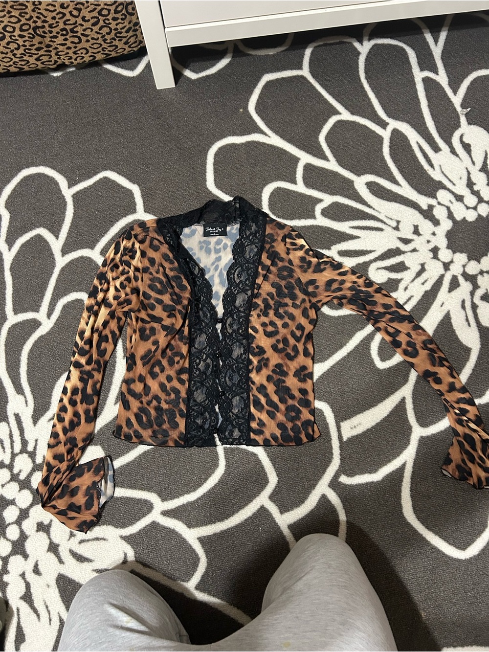 Leopard Lace-Trim Long Sleeve Top - Brown